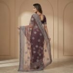 Purple Dual-Tone Net Saree with Silver Zari Embroidery - Image 4