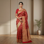 Red Kanjivaram Silk Saree with Rich Gold Zari Border & Traditional Brocade Weaving