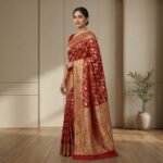 Red Kanjivaram Silk Saree with Rich Gold Zari Border & Traditional Brocade Weaving - Image 2