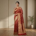 Red Kanjivaram Silk Saree with Rich Gold Zari Border & Traditional Brocade Weaving - Image 4